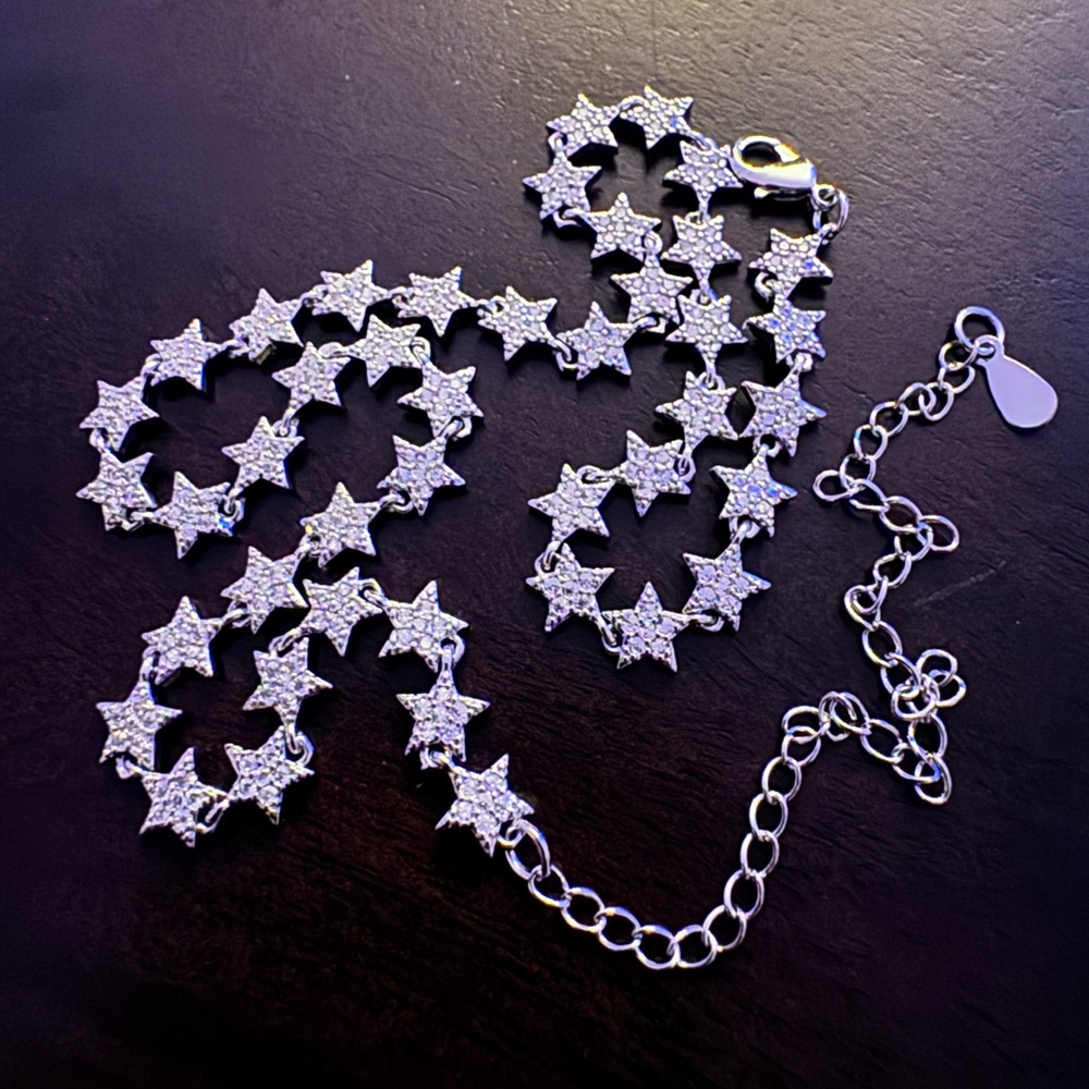 5A CZ iced out star linked tennis choker